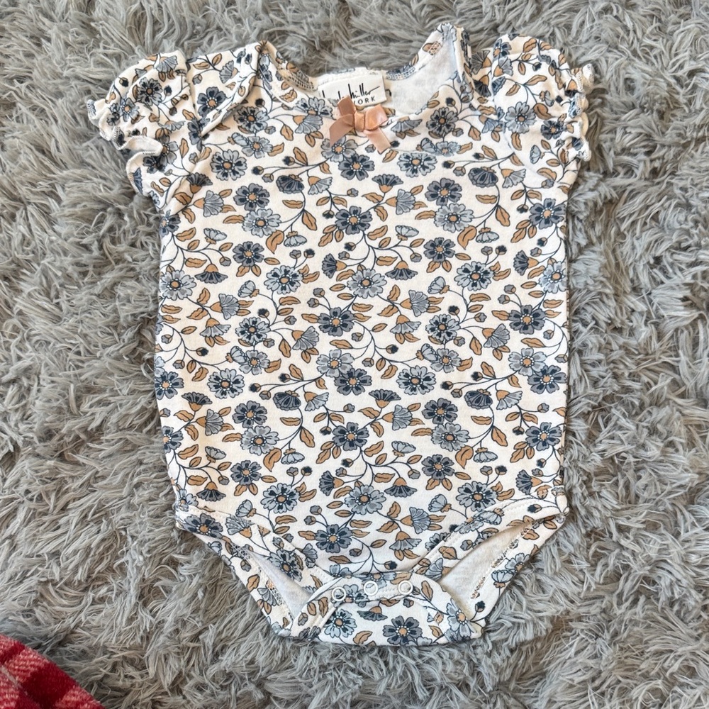 Nicole Miller Blue and Tan Floral Kids Bodysuit